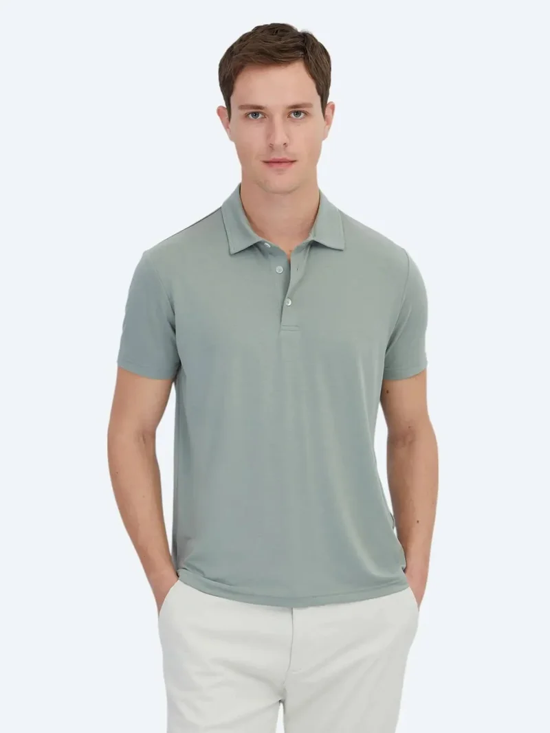 Kip Khaki Plain Recycled Polo Neck T-Shirt